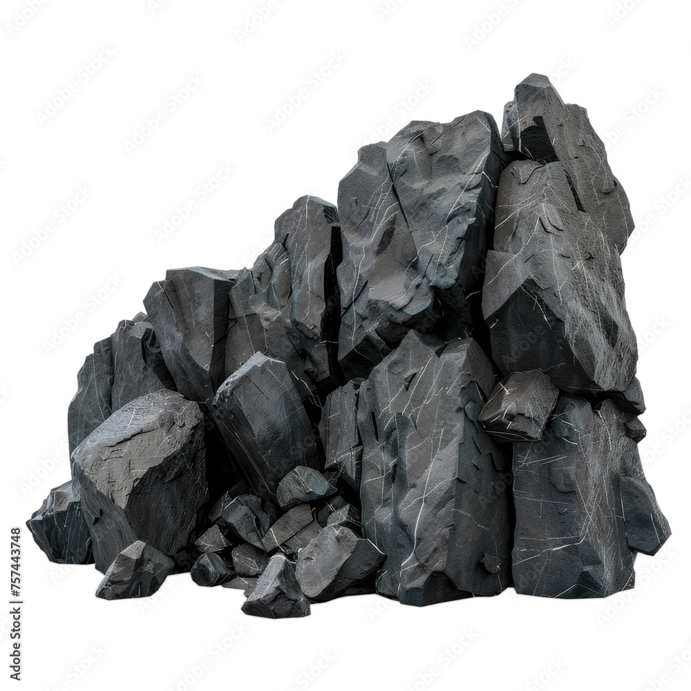 big black rocks isolated on transparent background