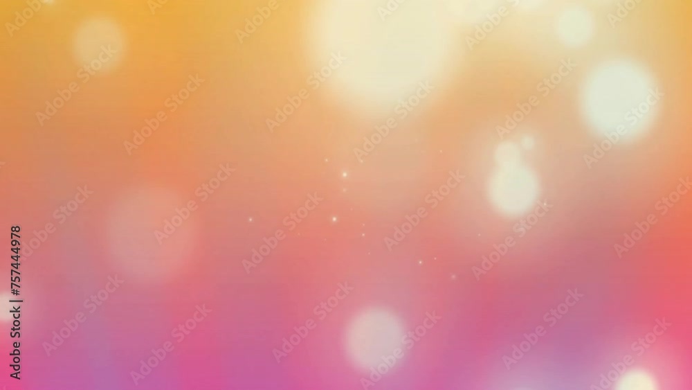 Animation of bokeh white light spots over soft pink and orange burred background