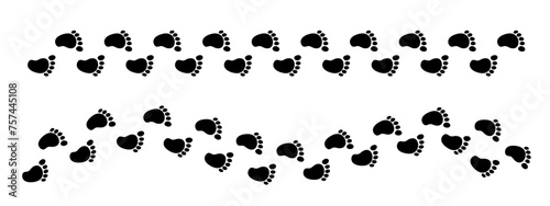 Human footprints line. Bare footprints set. Vector clipart.