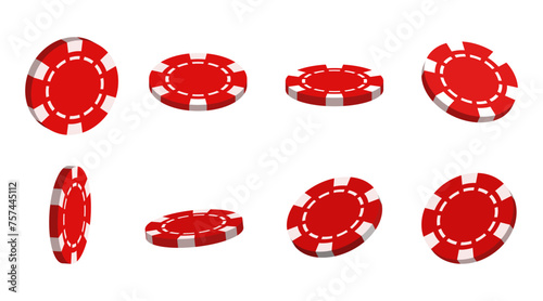 Set of 3D chips. Red vector chips isolated on white background.