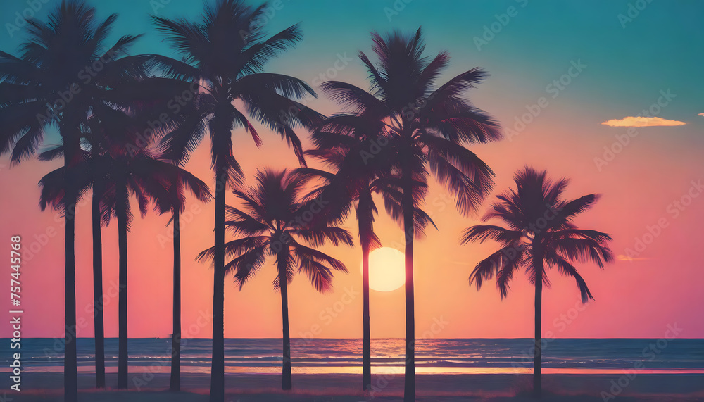 palmen, sonnenuntergang, orange, türkis, hintergrund, tropisch, florida, Miami, Los Angeles, sonne, licht, y2k, aesthetic, landschaft, niemand, hinetrgrund, schön, neu, modern, 