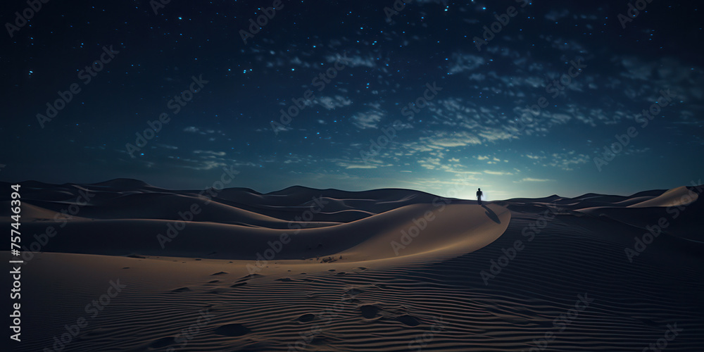 Starry Solitude: A Majestic Night Landscape of the Sahara Desert - obrazy, fototapety, plakaty 