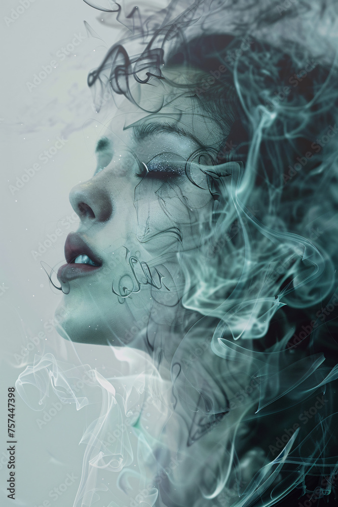 Artistic Smoke Trails around a Woman's Silhouette