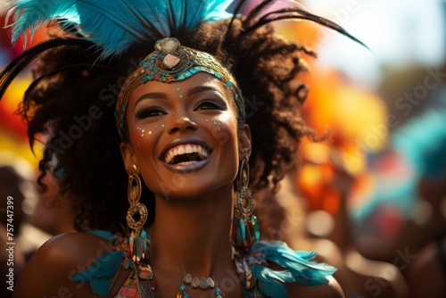 a woman in a carnival costume is smiling at the camera