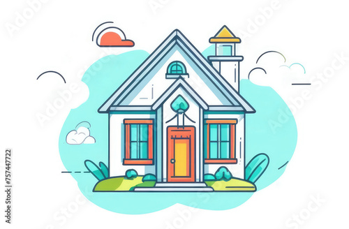 colorful flat illustration of cozy house and garden around it in pleasant neighborhood