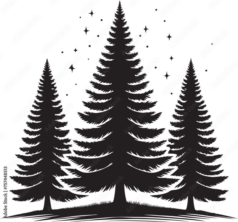 Obraz premium Pine Tree Silhouette vector Illustration Set