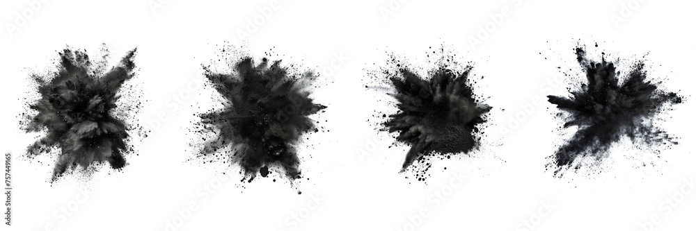 Set of black color explosion of holi powder isolated on a transparent background Set of black color explosion of holi powder isolated on a transparent background
