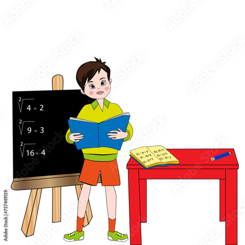 Niño en el colegio estudiando matemáticas