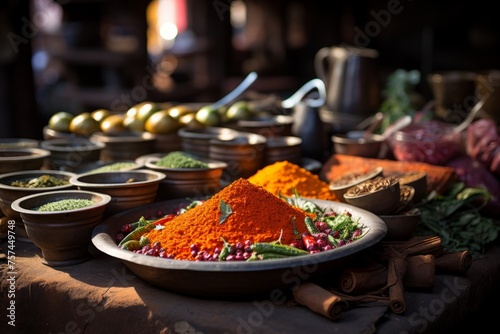 Various spices on table for cooking gourmet dishes