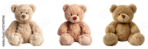 Set of cute teddy bear front view isolated on a transparent background