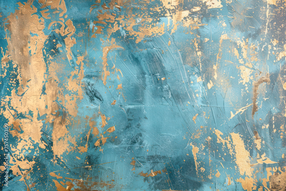 Abstract Blue and Gold Acrylic Style Painting. An abstract textured painting with streaks of gold over a blue background, reflecting an artistic blend of luxury and creativity.
