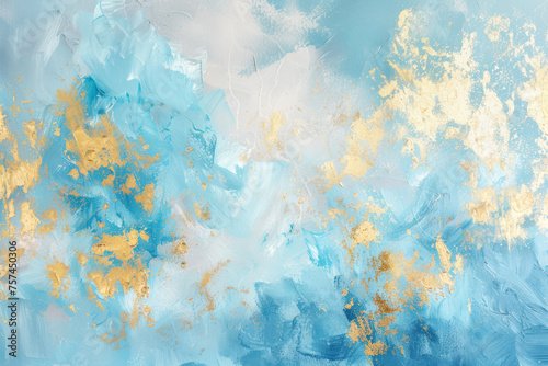 Abstract Blue and Gold Acrylic Style Painting. An abstract textured painting with streaks of gold over a blue background, reflecting an artistic blend of luxury and creativity. © julijadmi