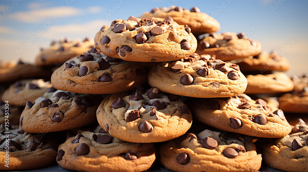 Chocolate chip cookies at the plate, generative ai