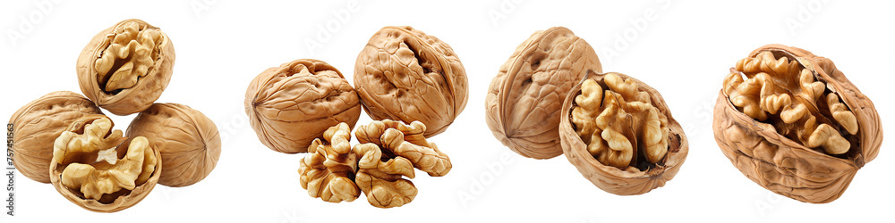 Collection of walnuts isolated on white or transparent background Collection of walnuts isolated on white or transparent background