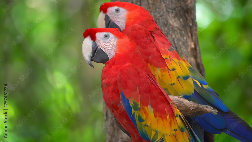 Obraz premium Most colorful double macaw or parrot birds With nature background