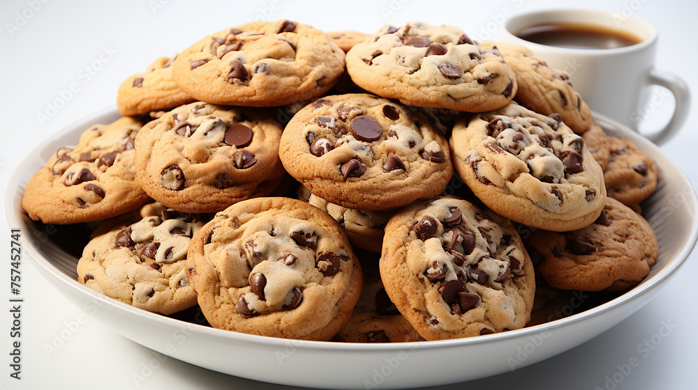 Chocolate chip cookies at the plate, generative ai Chocolate chip cookies at the plate, generative ai