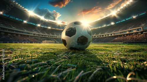 Close up of a football ball on a full stadium  photo