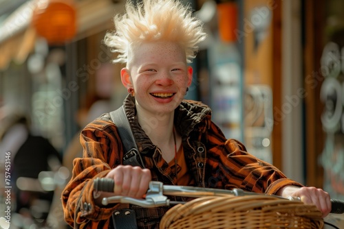 Joyful Teenager Riding a Bicycle in the City