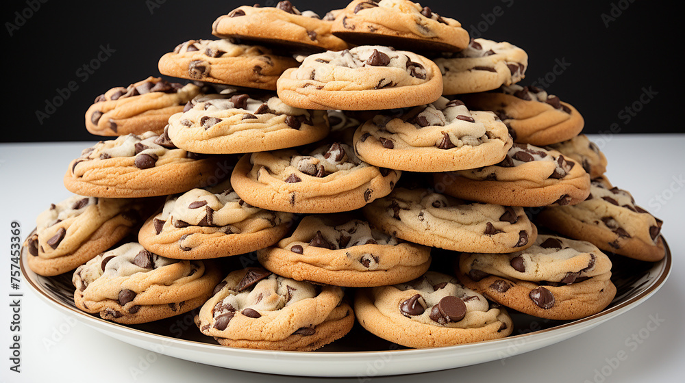 Chocolate chip cookies at the plate, generative ai Chocolate chip cookies at the plate, generative ai