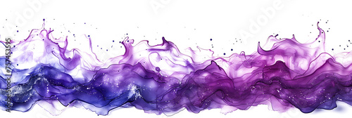 Purple and silver sparkling watercolor paint stain on white background.