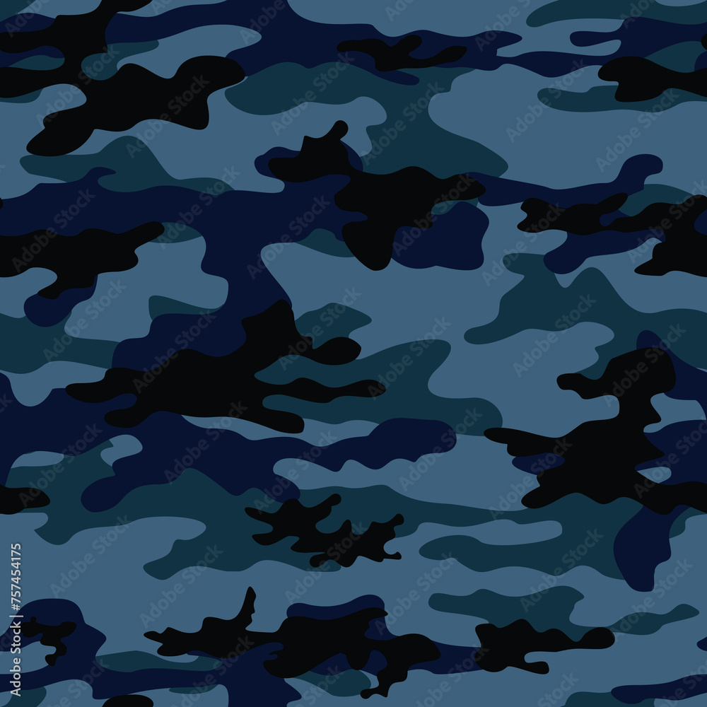 
Camouflage dark blue pattern army texture, repeat background, fashionable print