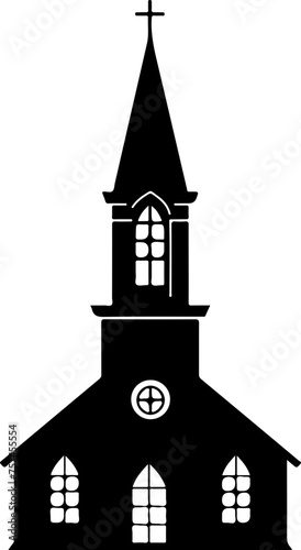 Church Building Vector Silhouette for Religious Themes and Community Oriented Projects