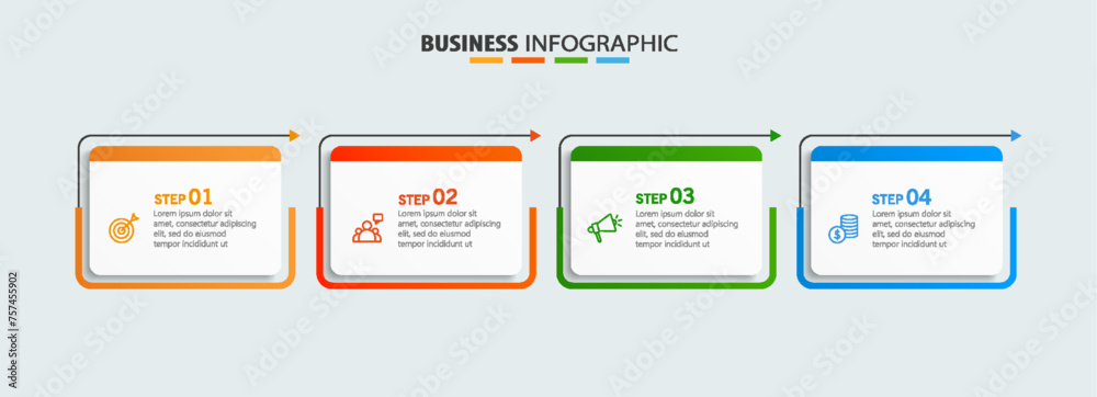 Infographic design template with icons and 4 options or steps. Can be used for process diagram, presentations, workflow layout, flow chart, info graph	 - obrazy, fototapety, plakaty 