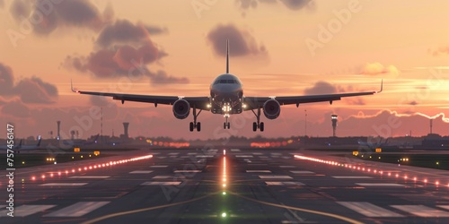 passenger plane takes off from the airfield Generative AI © València