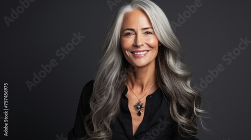 Beautiful gray-haired woman model. Neural network AI generated art