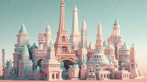 Illustration of Famous Landmarks in Pastel colors