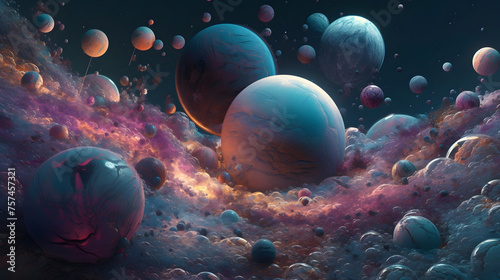 Pastel Galaxies, a Cosmic Scene with Stars and Planet V2