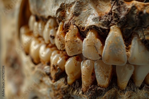 Detailed Close-Up of Ancient Fossilized Teeth in Texture