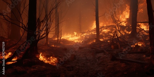 Flames engulf the mountainous terrain, with dry grass and trees burning prominently in the foreground.