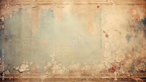 Vintage background with weathered floral designs on an antique wall