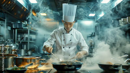 A Chef Preparing and cooking food items according to standardized recipes and quality standards photo