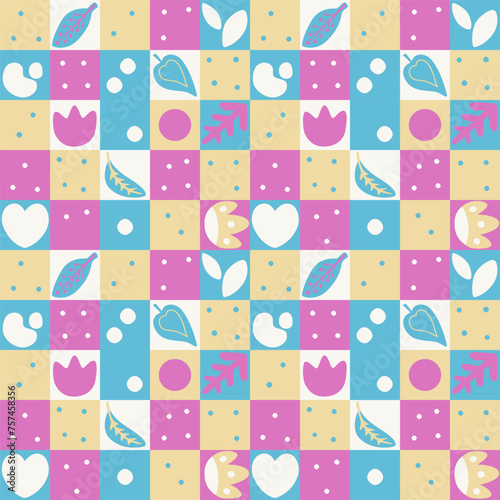 Seamless pattern with natural and abstract elements. Expressive and vivid design. Flat, simple. Vector illustration