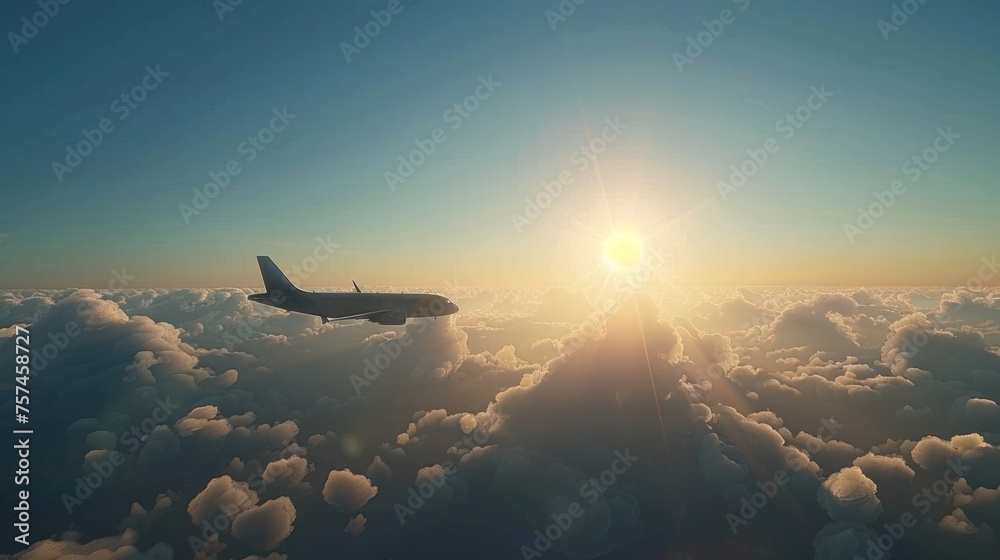 background of the sky: represents vastness. Suitable for presentations about tourism, airlines, or transportation companies. - obrazy, fototapety, plakaty 