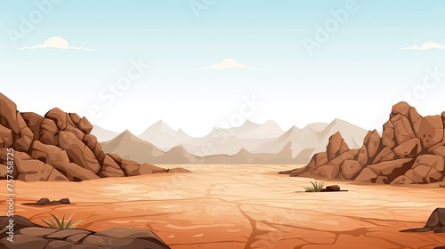 Cartoon desert landscape with rocks. Sand, mountains and hot summer scene with copy space. AI Generated