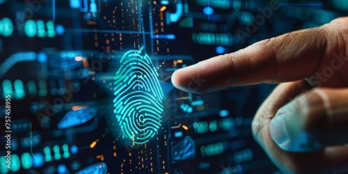 Hand touching biometric fingerprint security interface