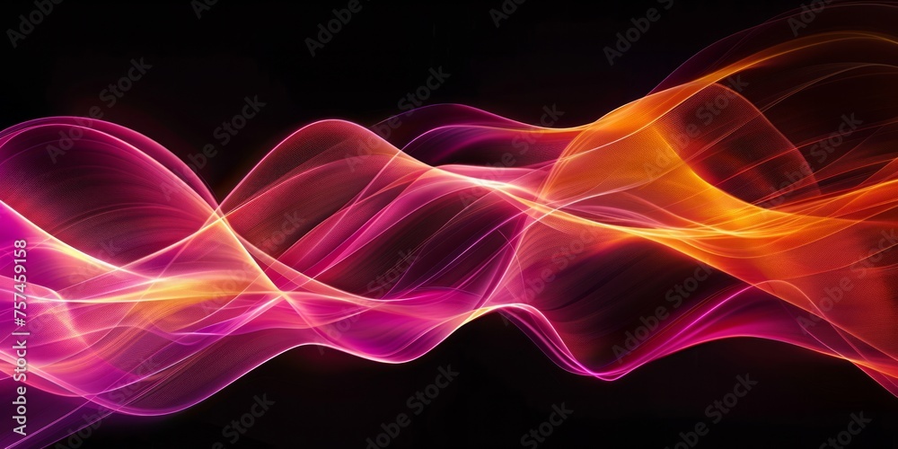 Abstract light waves with a gradient of pink to orange on a black background. Abstract light waves with a gradient of pink to orange on a black background.