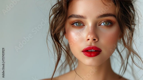 Woman With Red Lipstick on Face