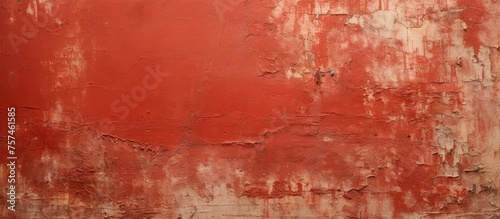 An artistic close up of a red and white wall with peeling paint resembling a natural landscape painting, with tints and shades blending like a horizon, grass, and wood texture