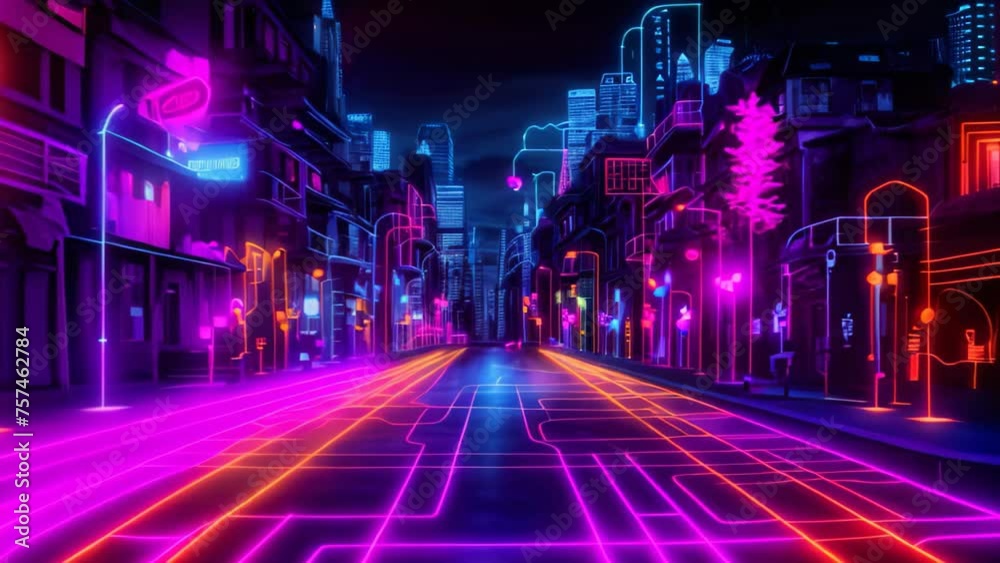 Futuristic city with neon lights and road, 3d rendering, Neon color ...