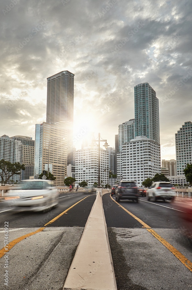 Dusk Traffic: Bridge to Downtown Brickell Miami, Florida, USA (4K Ultra HD)