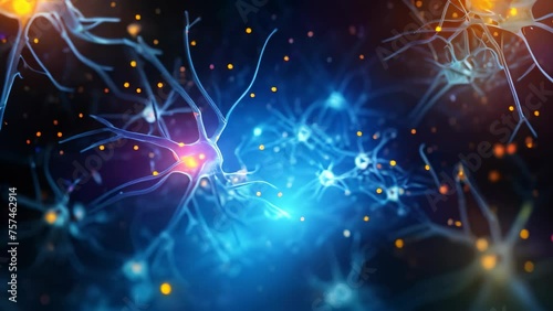 3d illustration of neuron cell with neurons and nervous system, abstract background, Neurons and nervous system. Nerve cells background with copy space, AI Generated photo