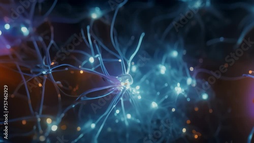 Conceptual image of neurons and nervous system. 3d rendering, Neurons and nervous system. Nerve cells background with copy space, AI Generated photo