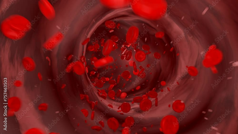 Blood cells flowing through the vein. Hemoglobin, corpuscle, bloodstream, blood plasma, arteries.