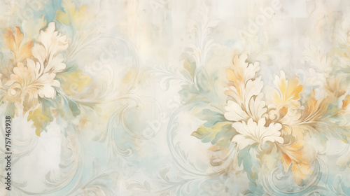 Elegant floral background on a vintage canvas with baroque influences photo