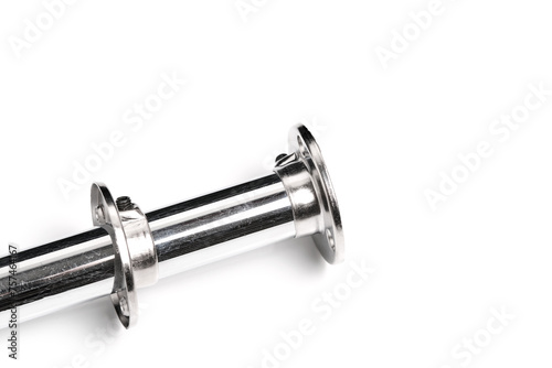 Canvastavla Nickel plated tube and two flanges for its attachment, white background