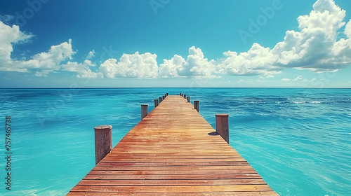 Exotic tropical resort. Jetty near Cancun  Mexico. Travel  Tourism and Vacations Concep
